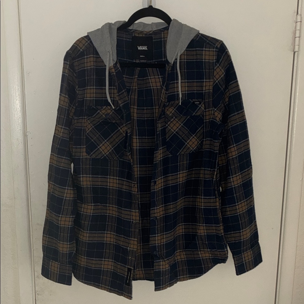 Vans Navy & Brown Plaid Hooded Flannel Shirt Jacket
